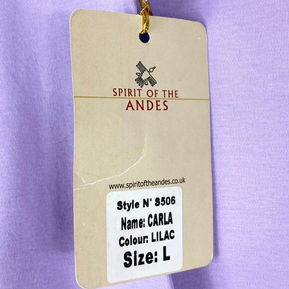 SPIRIT OF THE ANDES Top L Lilac Scoop Neck 3/4 Sleeve Stretch Pima Cotton Peru - Picture 4 of 8